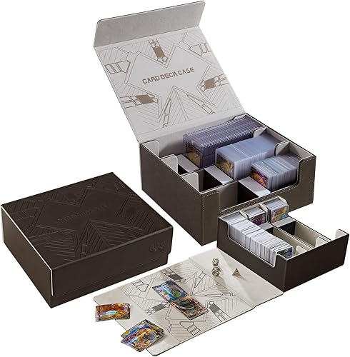 Toploader Cajas de almacenamiento de tarjetas, caja de almacenamiento de tarjetas coleccionables con cierre magnético, caja de cuero sintético para