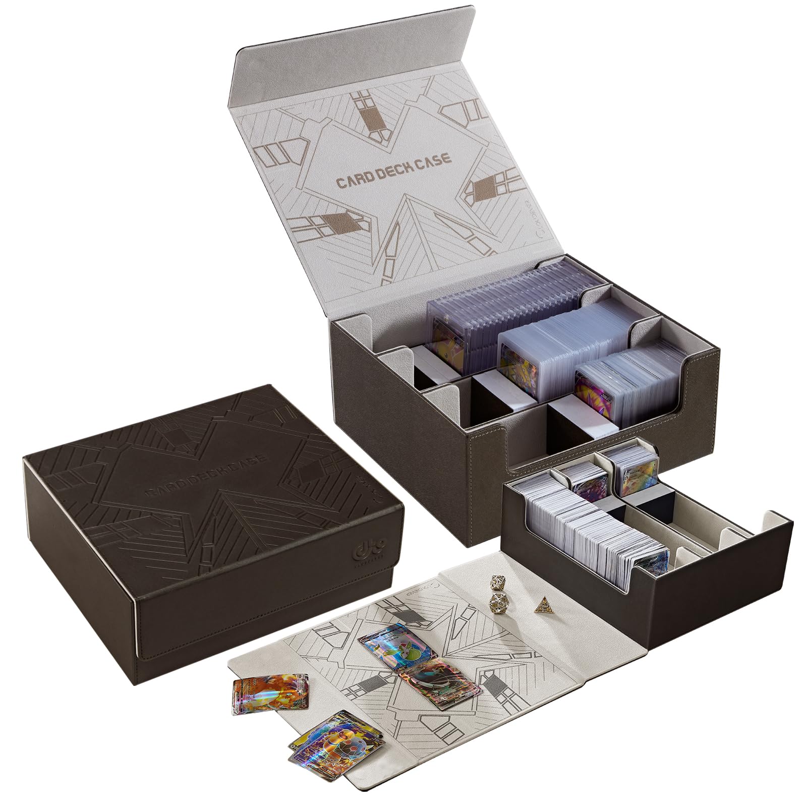 Photo 1 of Toploader Card Storage Boxes, Magnetic Closure Trading Card Deck Box, PU Leather Card Box Card Storage Case for Magic Commander YugiOh TCG TGG Cards Sports Cards(Bronze) Toploader Cards XL Bronze