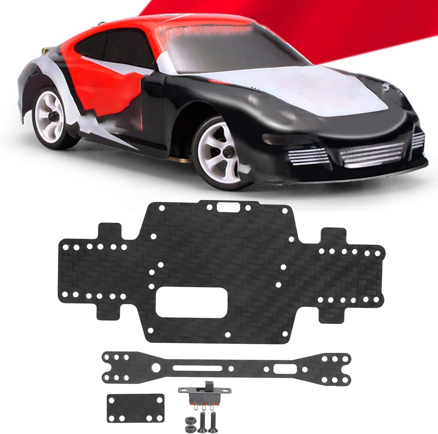 plplaaoo Black Carbon Fiber RC Car Chassis for WLtoys K969/K979/K989/K999/P929/P939 – Lightweight & High Strength 1/28 Scale Replacement Part with Screws & Nuts – Durable DIY RC Chassis Set
