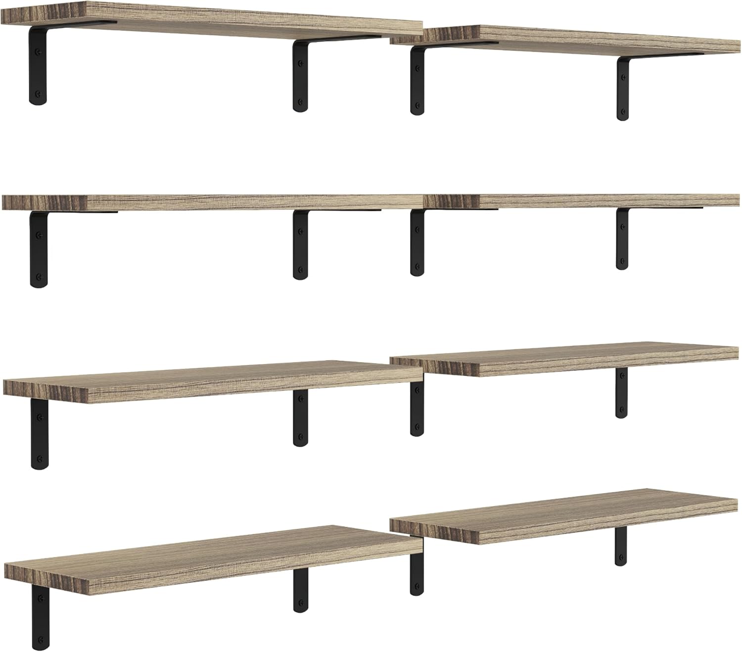 Floating Shelves, 8 Sets Wall Shelves, Wood Floating Shelves for Bedroom Wall Décor, Wall Mounted Floating Bathroom Shelf for Storage, Floating Book Shelf Living Room – Rustic Brown