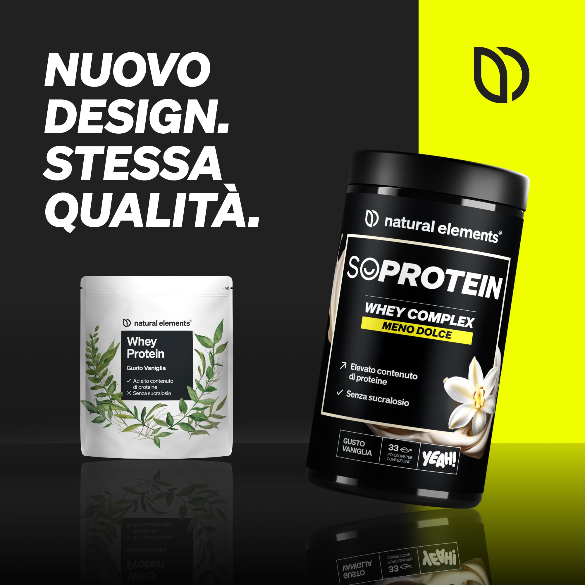 Polvere Whey alla Vaniglia 1 kg - 25 g Proteine per Porzione, Siero di Latte e Caseina, Dolcificate con Stevia, Made in Germany | natural elements
