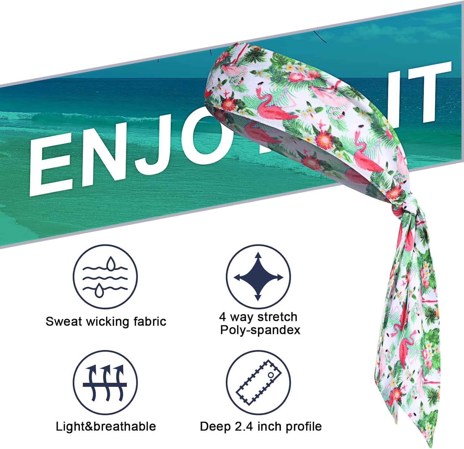 Jutom 4 Pieces Tie Headbands for Men Women Sports Bandana Hair Band Camo Headbands Elastic Sweat Wicking Karate Adjustable Non Slip Hairband for Yoga Workout Running - Image 3