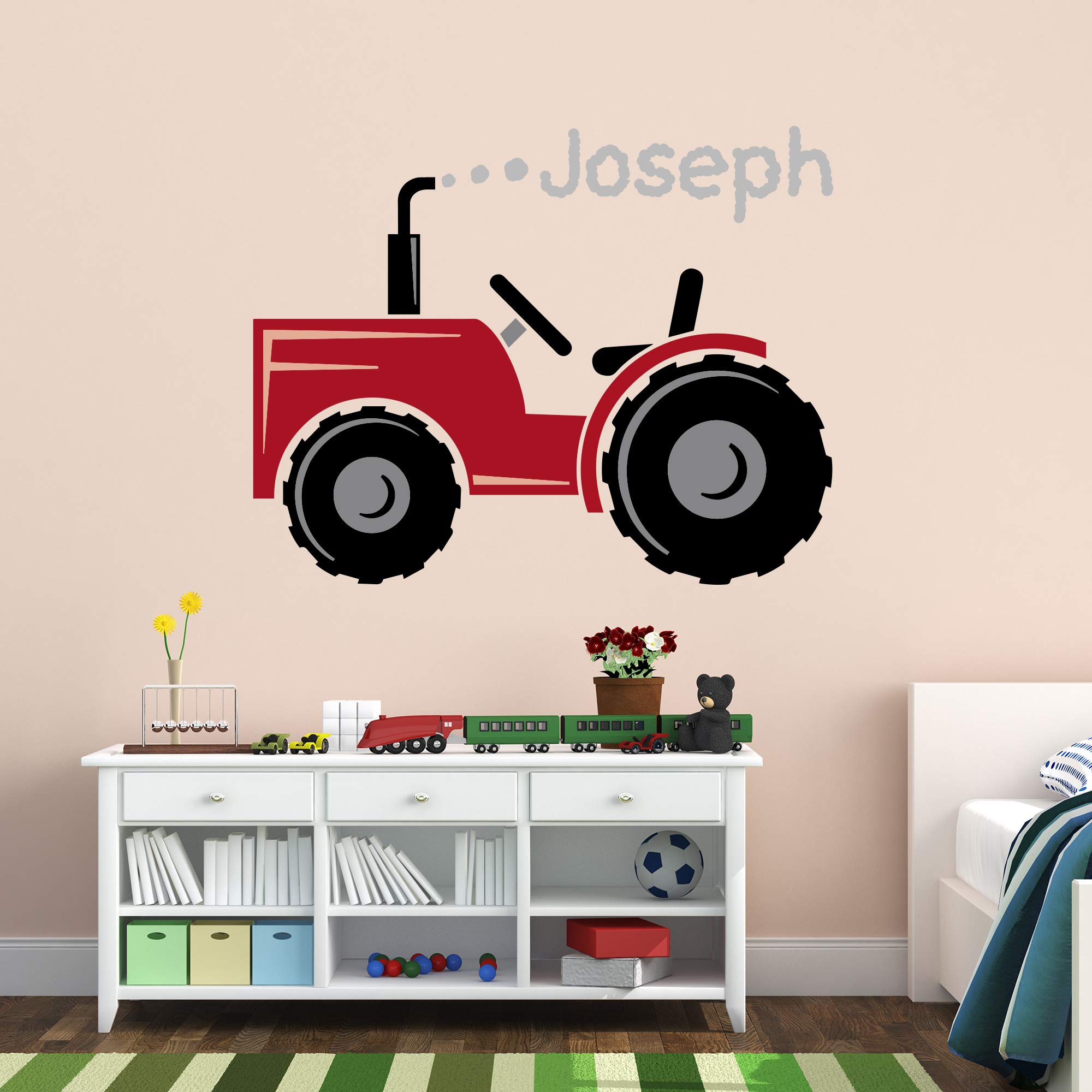 Beautiful Game Red Tractor Smoke Personalised Wall Sticker Bedroom Art Decal Mural Kids (60Cm Width X 45Cm Height)