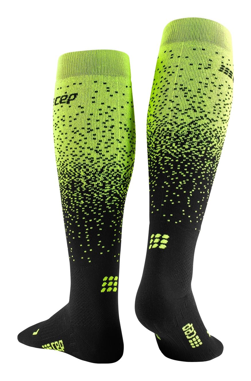 CEP - Merino Skisocken Damen Snowfall mit Kompression | schwarz/grün | Gr. II | S | Merino Socken Skiing mit Polsterung | Anti Blasen Skisocken Merinowolle