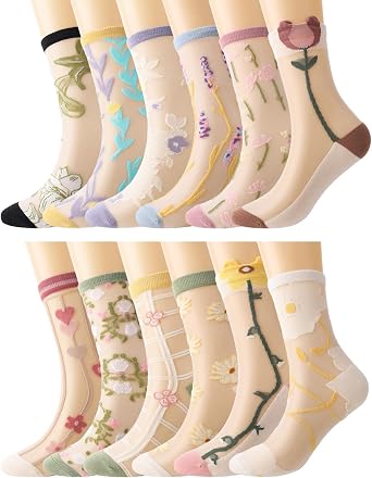 Womens Sheer Socks, Cute Summer Floral Mesh Lace Socks