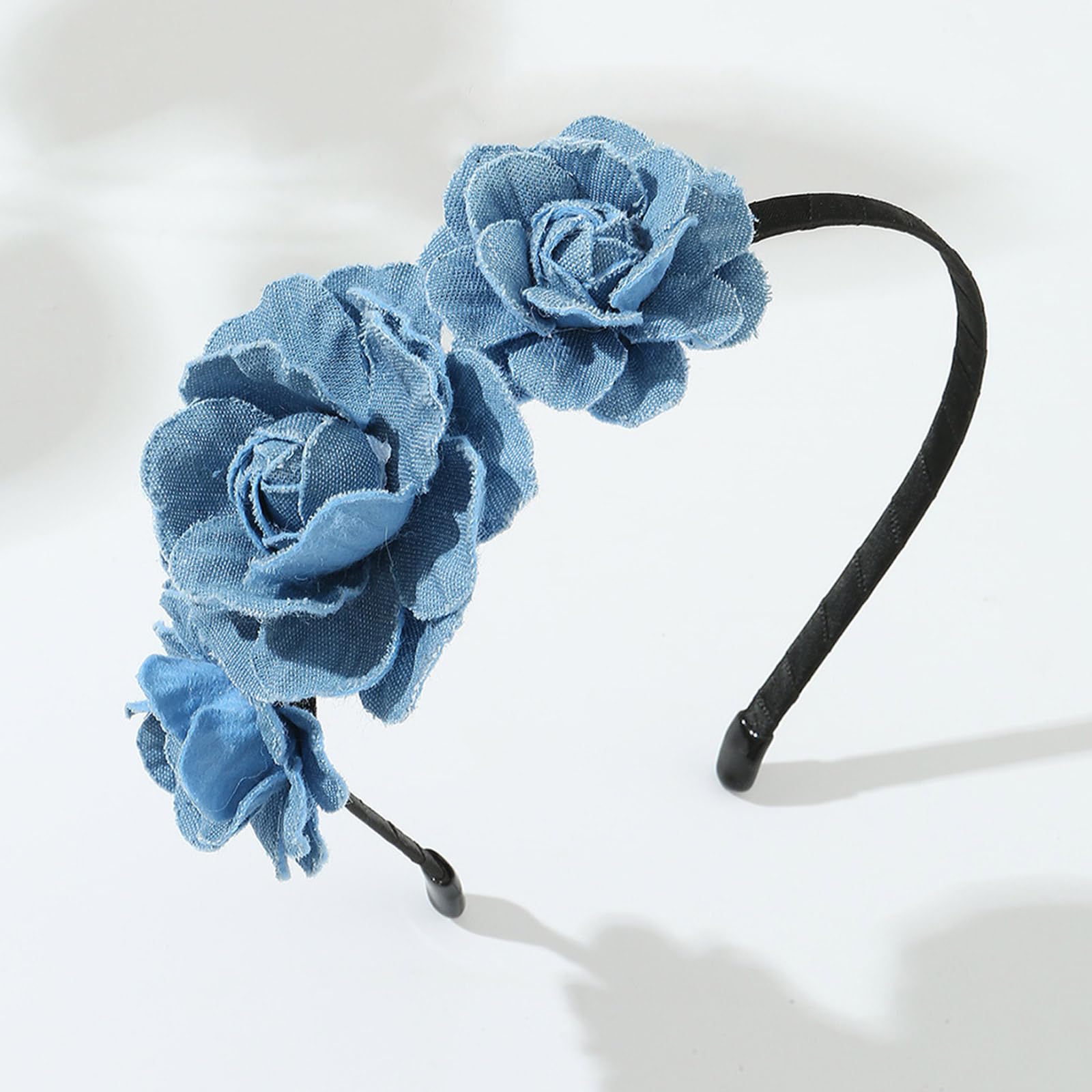 HUANIZI Rose Shape Blue Headbands for Woman Girl Washed-Denim Hairband for Spa Hair Hoop Multipurpose Hairband for Taking Photo - Image 4