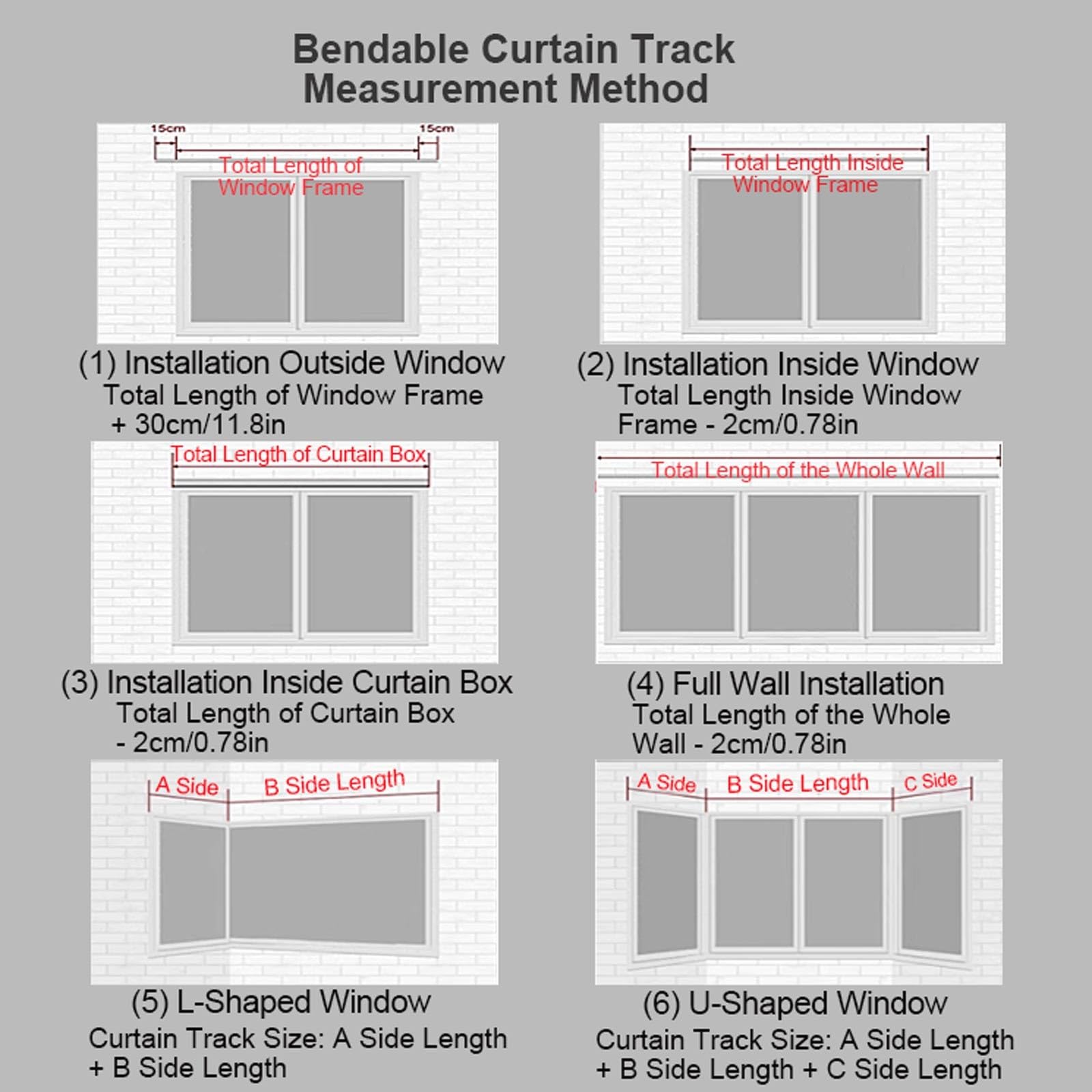Rail de Rideau Incurvé Tringle À Rideaux Robuste Cloisonné Rail de Plafond Kit pour Murs ou Plafonds Chambre Salon Fenêtre(White-Top,200cm(2 * 100cm))
