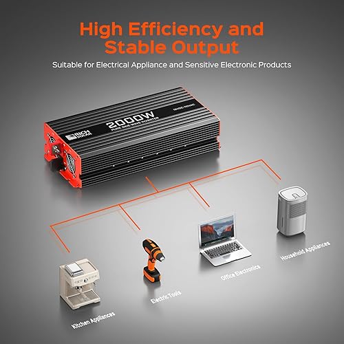 Miniatura 4 de RICH SOLAR Inversor industrial de onda sinusoidal pura de 2000 vatios y 12 voltios, convertidor de 12 V CC a 110 V CA para remolque RV Marine Off