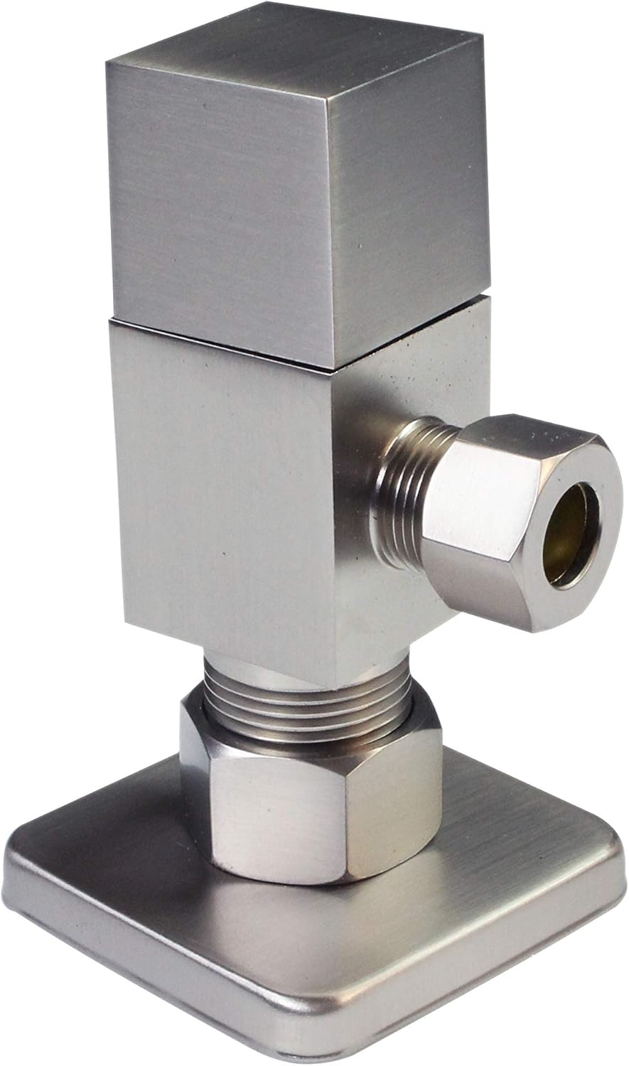Westbrass D105QS-07 Square Handle 1/4-Turn Angle Stop 1/2" Copper x 3/8" Compression, Satin Nickel