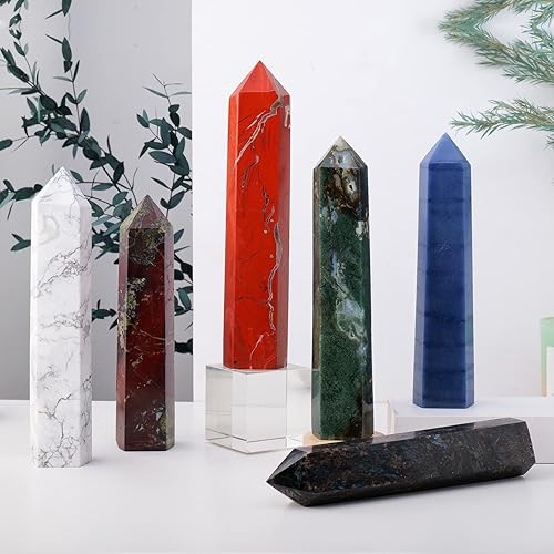 Miniatura 5 de Runyangshi Varita de cristal curativo natural de aventurina azul grande, 6 facetas de un solo punto, prisma de cristal curativo, varita de piedra