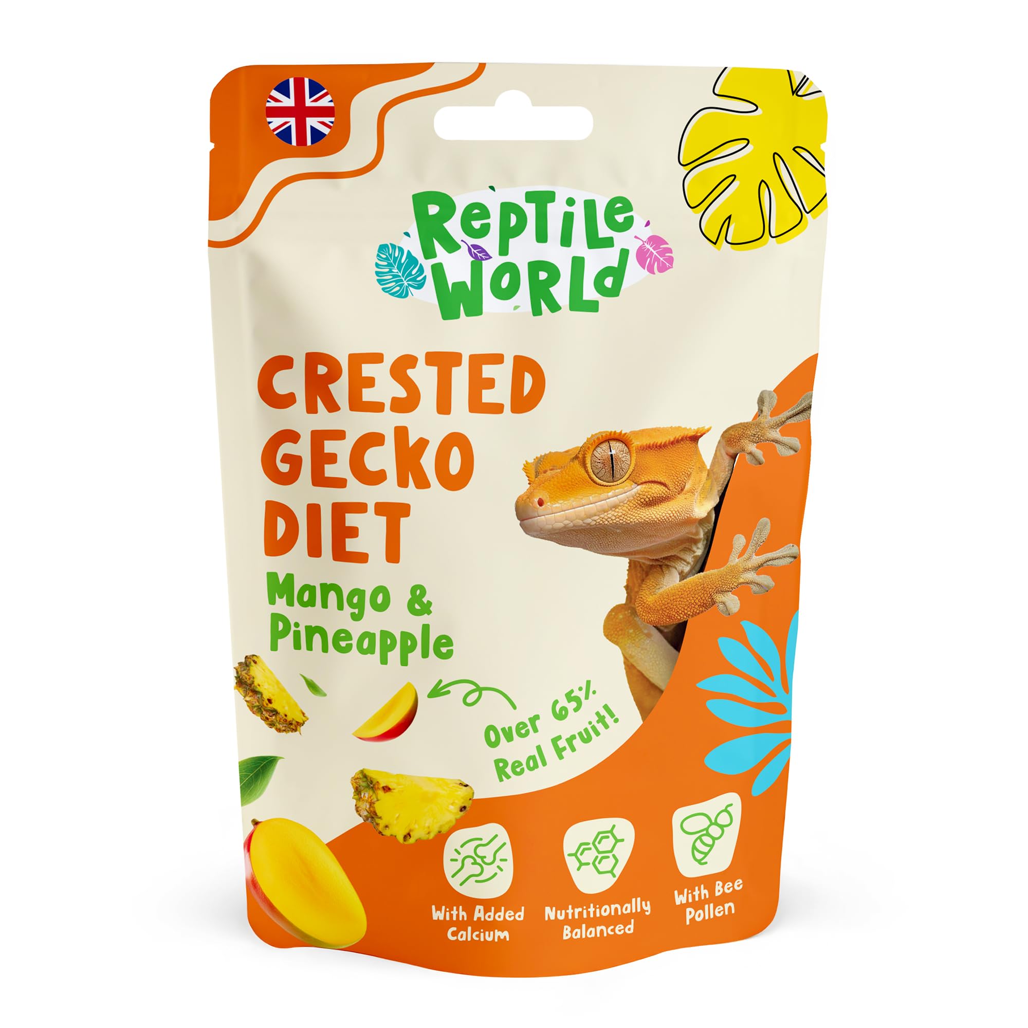 Reptile World Crested Gecko Diet - Mango & Pineapple 60g | Complete Food for Geckos, All Natural, Over 65% Real Fruit, Made in the UK