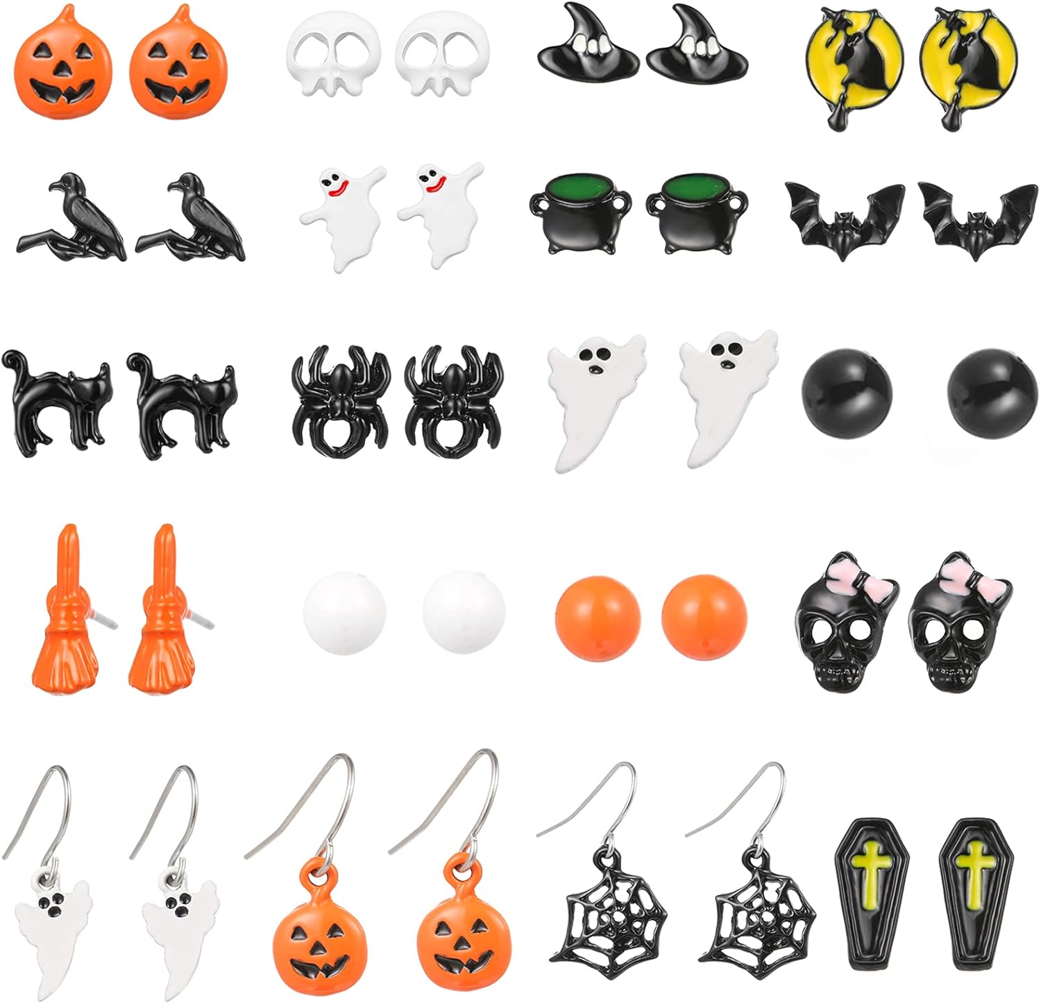 Halloween Earrings for Women Gothic Witch Spider Web Pumpkin Skull Black Cat BOO Holiday Earrings Set Halloween Jewelry Outfit Costumes Accessories Party Favors