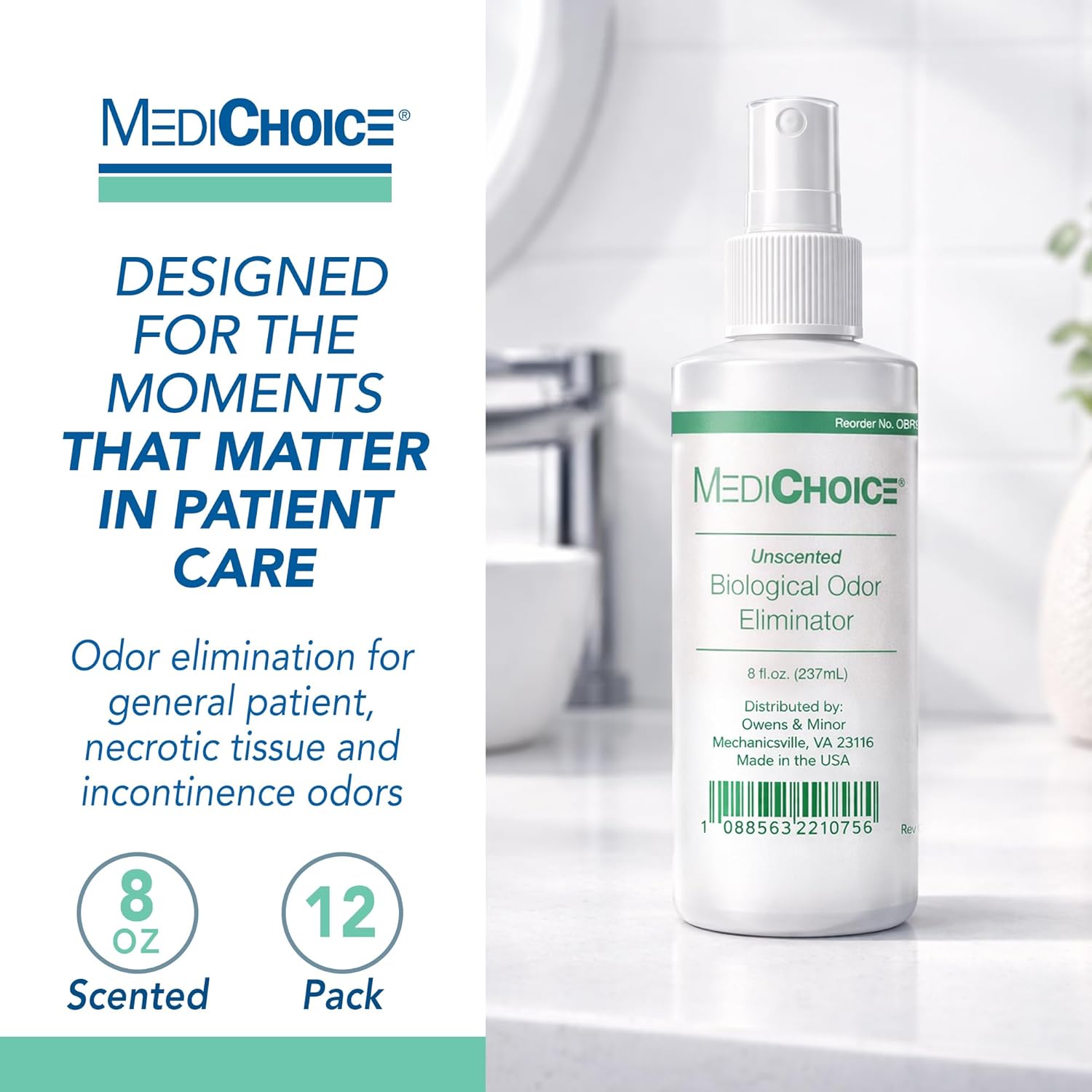 MediChoice Biological Odor Eliminator, Unscented, Pump Spray, 8 Oz, 1314OE8121 (Case of 12)