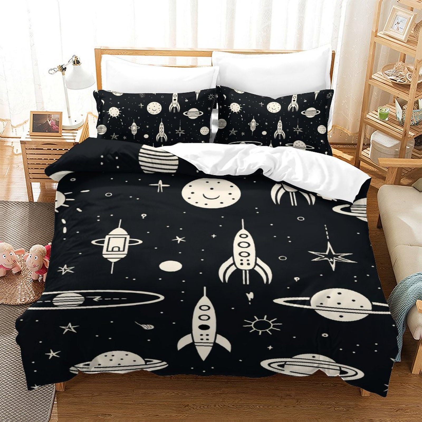 Housse de couette espace 140x200 infroissable en microfibre douce contre les draps rêches