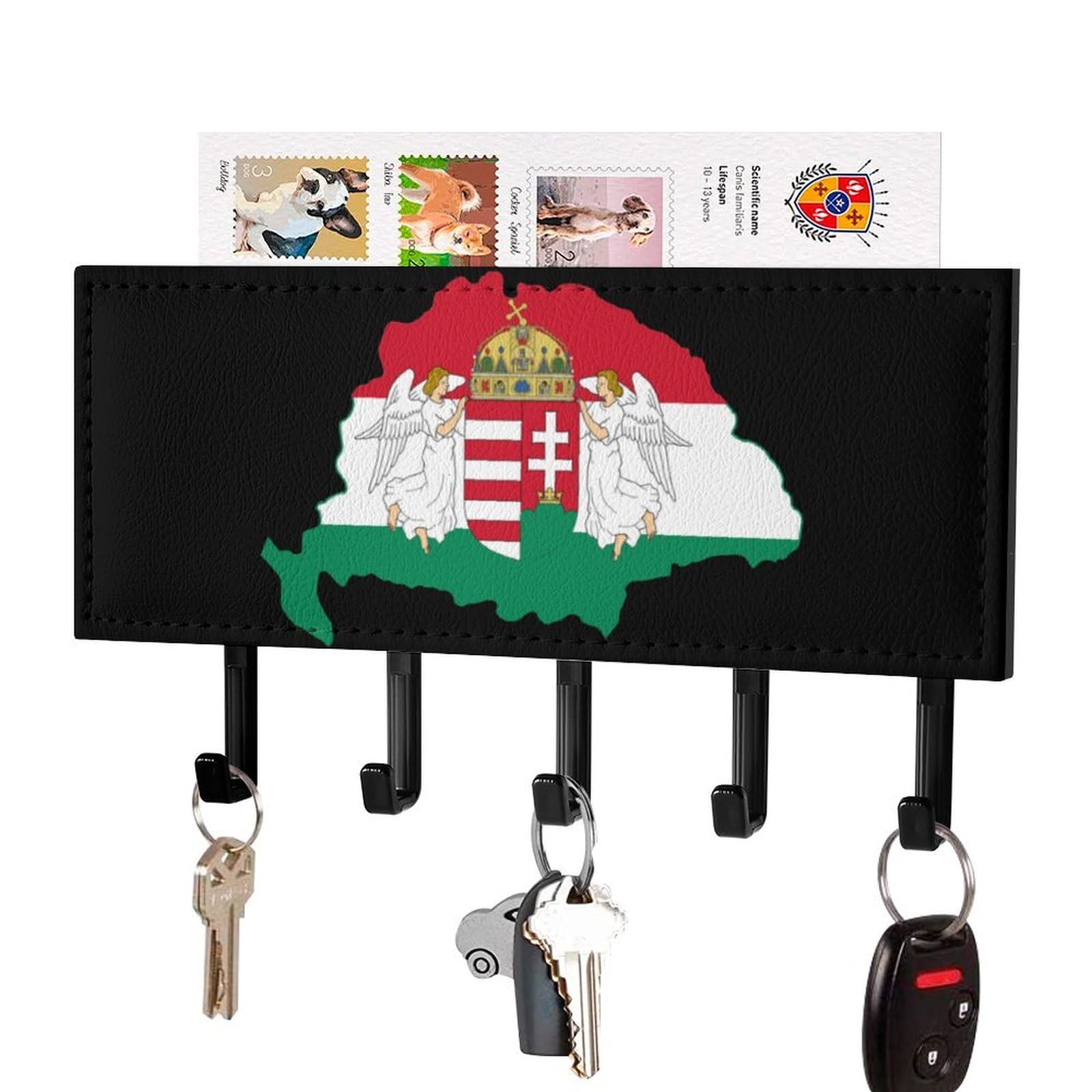 NCLQVJXZKHW Kingdom of Hungary Flag Map Key Holder with 5 Hooks Key Hooks Wall Mounted Key Racks Key Hanger Organiser Shelf