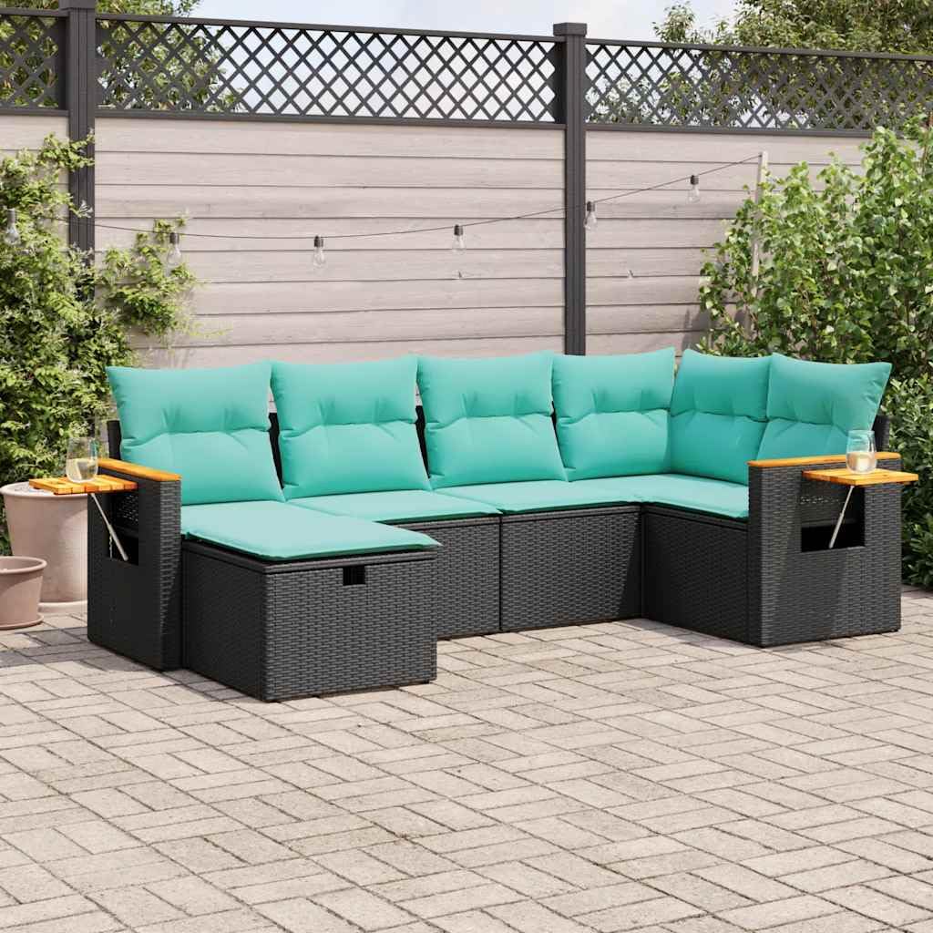 Fengshui 6-częściowy zestaw sofa ogrodowa z taboretem Poly Rattan czarny