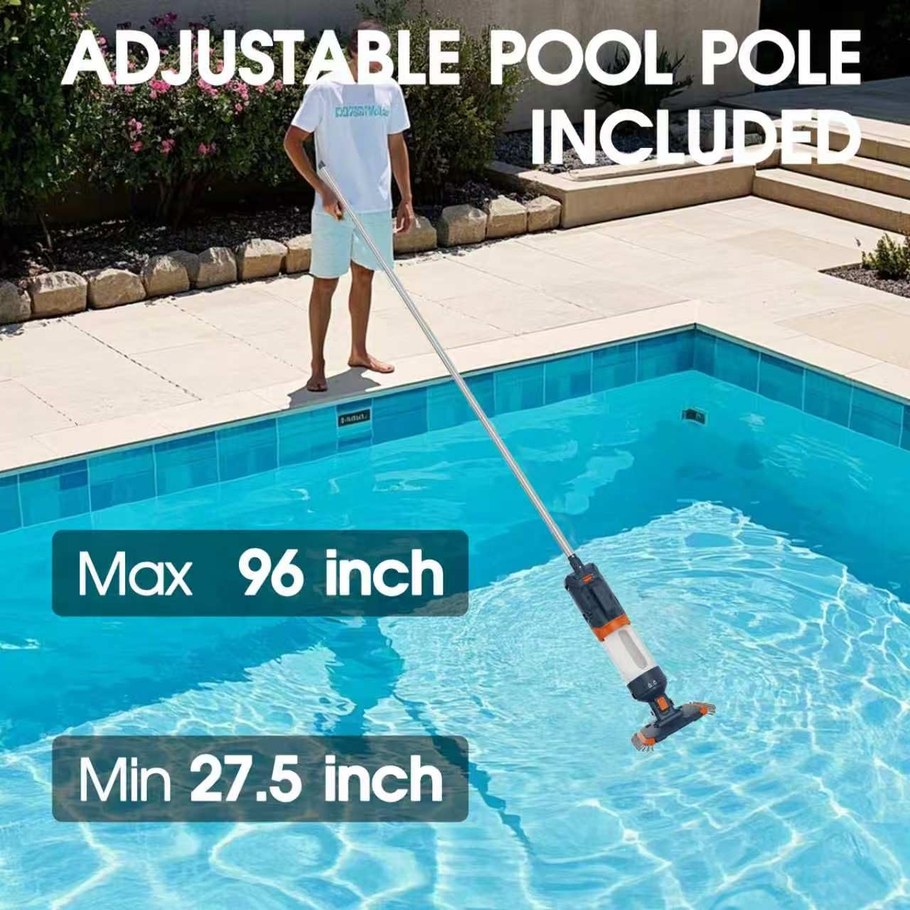 Aspiradora inalámbrica para piscina, filtro ultrafino de 25 micras, succión verdadera y potente de 18.9 GPM, 1 hora de funcionamiento, limpiador de bañera de hidromasaje recargable de mano