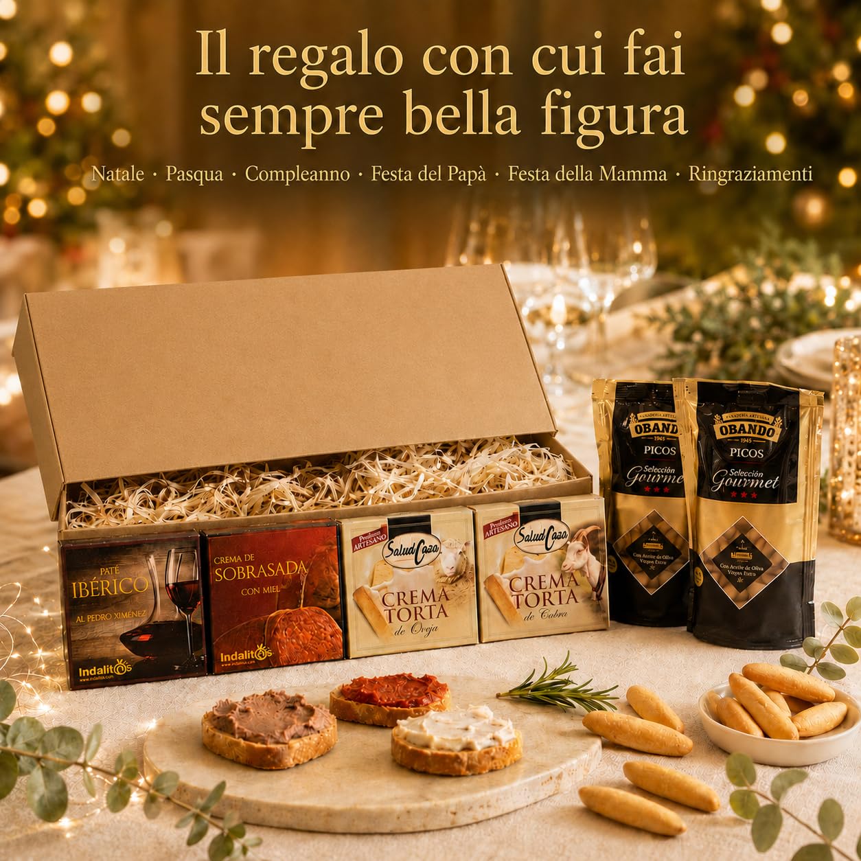 Cesto Gourmet Spagnolo · Salumi e Formaggi Iberico con Vino Tinto 75 cl, AOVE 250 ml, Jamón, Chorizo e Salchichón · Idea Regalo Natale, Pasqua, Compleanno, Aziendale (Mini EVOO, Cesto)