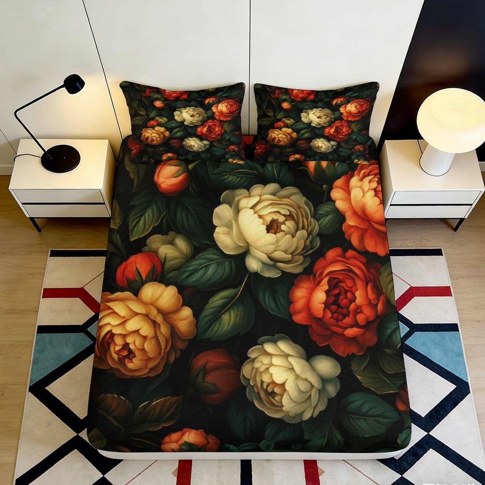 Pnayamiorkfel Style-2 3D Printed Vintage Peony Fitted Sheet Microfiber Soft Floral Garden Mattress Cover For Bedroom Guest Room Decor 90X200x25cm