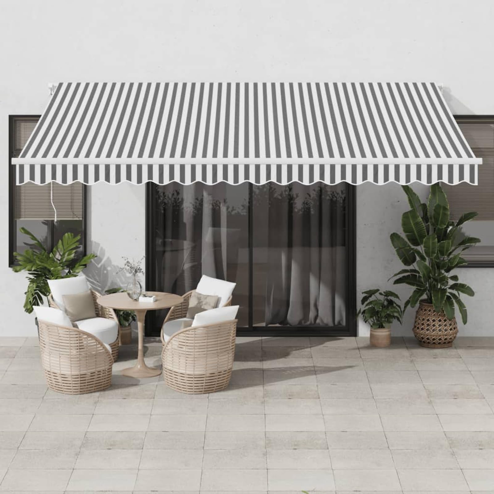 Gelenkarmmarkise mit LED und Windsensor, Polyester-Stoff PU-beschichtet, 450x350 cm, Anthrazit/Weiß, für Privat & Gastronomie