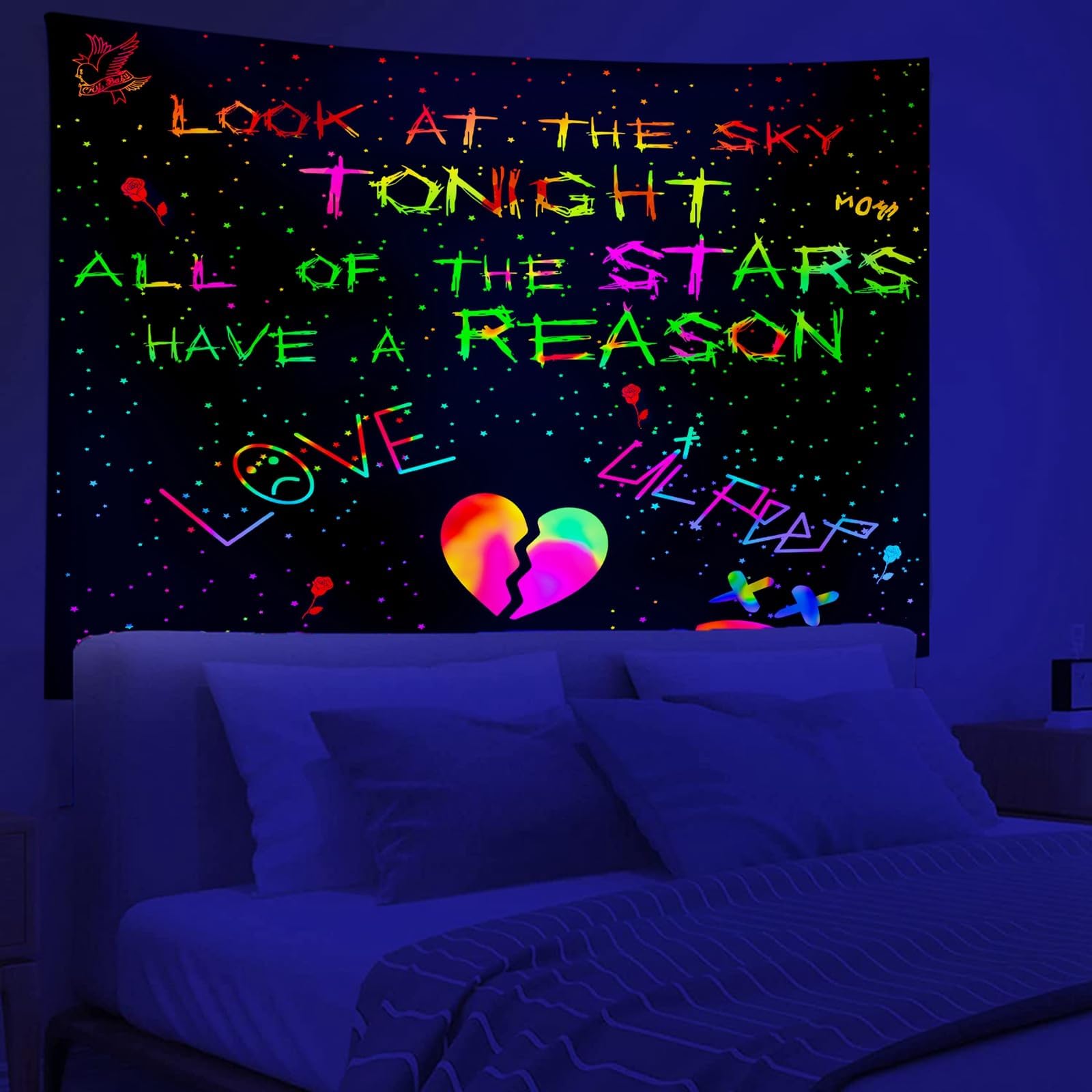 Blacklight Lil Peep Tapestry, Black Light Posters for Bedroom, Star Shopping Rapper UV Flag (60 x 50 Inches)