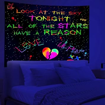 Psyhilar Blacklight Lil Peep Tapestry, Black Light Posters for Adults, Look at The Sky Tonight Rapper Wall UV Tapestry for Bedroom 59 x 39 Inches