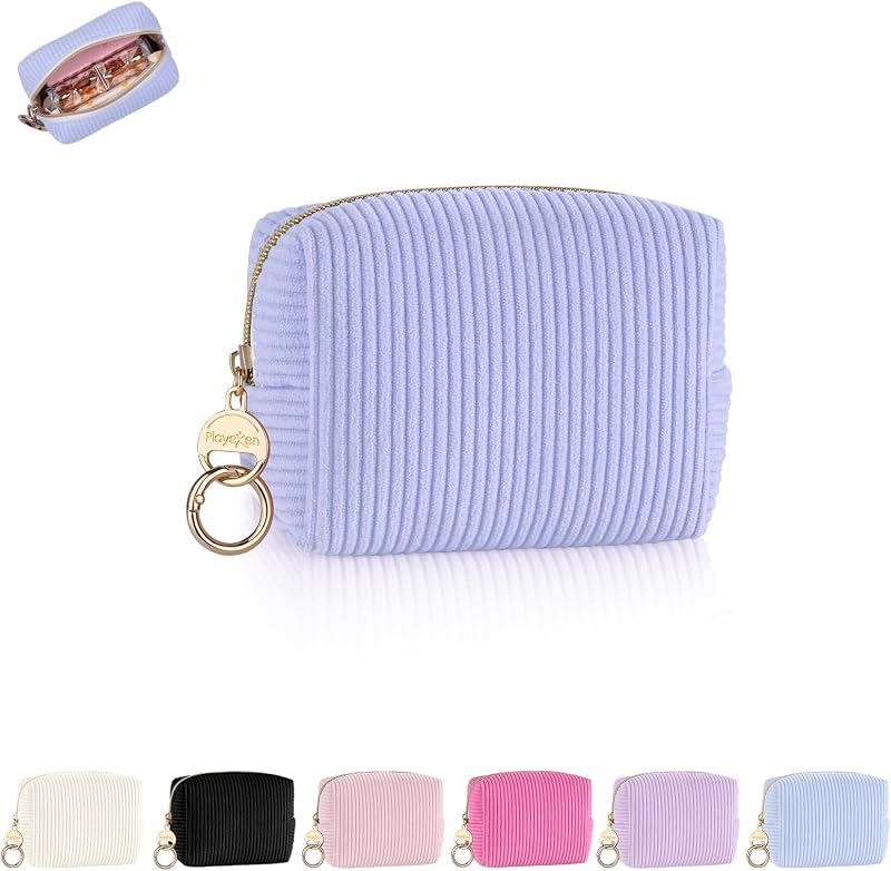 Necessaire pequena de maquiagem Playexen em veludo cotelê, lilás-claro