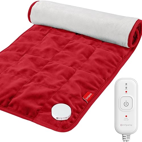 Comfytemp Weighted Heating Pad for Back & Period, FSA Eligible Electric Heat Pad, Valentines Day Birthday Gifts for Her Mom Women, 2.2 lb HSA Approved Neck Shoulder Heated Pad, 2H Auto-Off, 12x24, Red - Red - 12"x24"