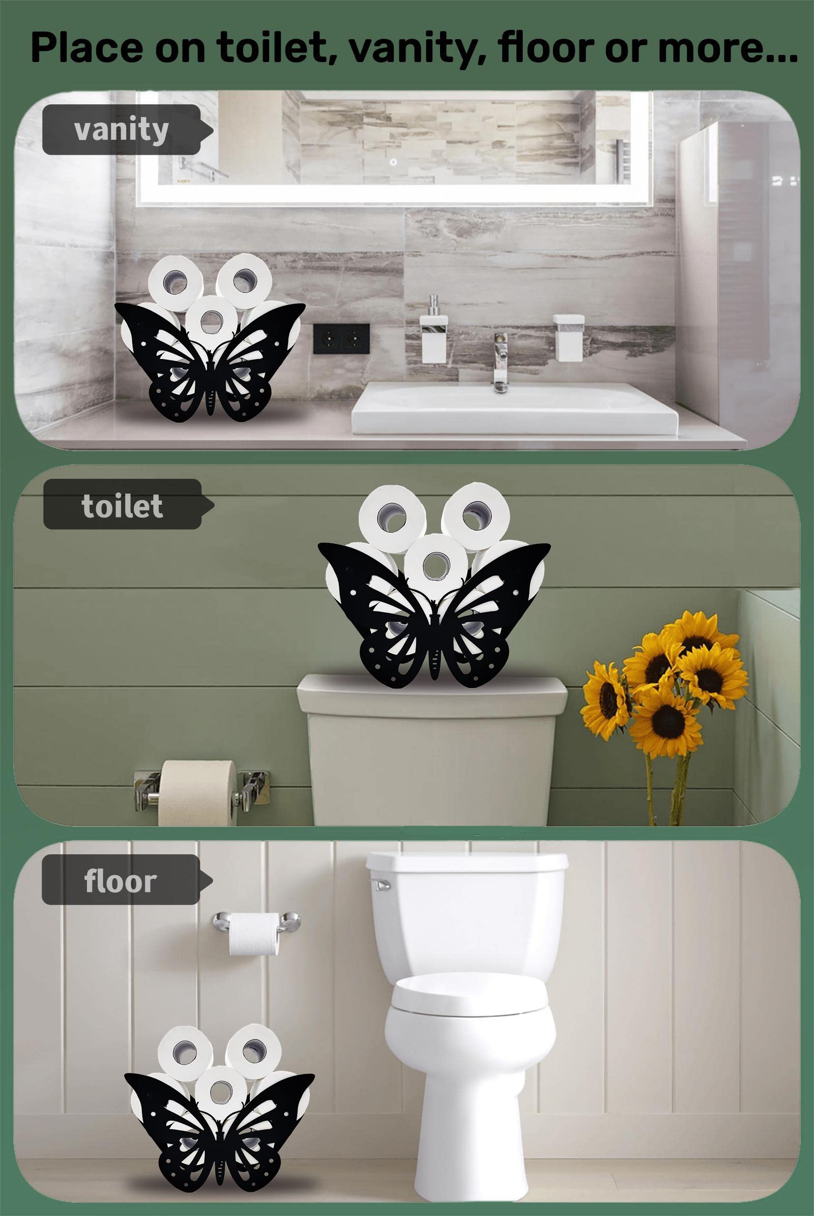 Vlinder dier toiletpapierhouder standaard, metalen badkamer toiletpapier opslag, grappige kunst decoratie toiletpapier opslag voor keuken, vrijstaande badkamer toiletpapier organizer hold extra 8 rollen