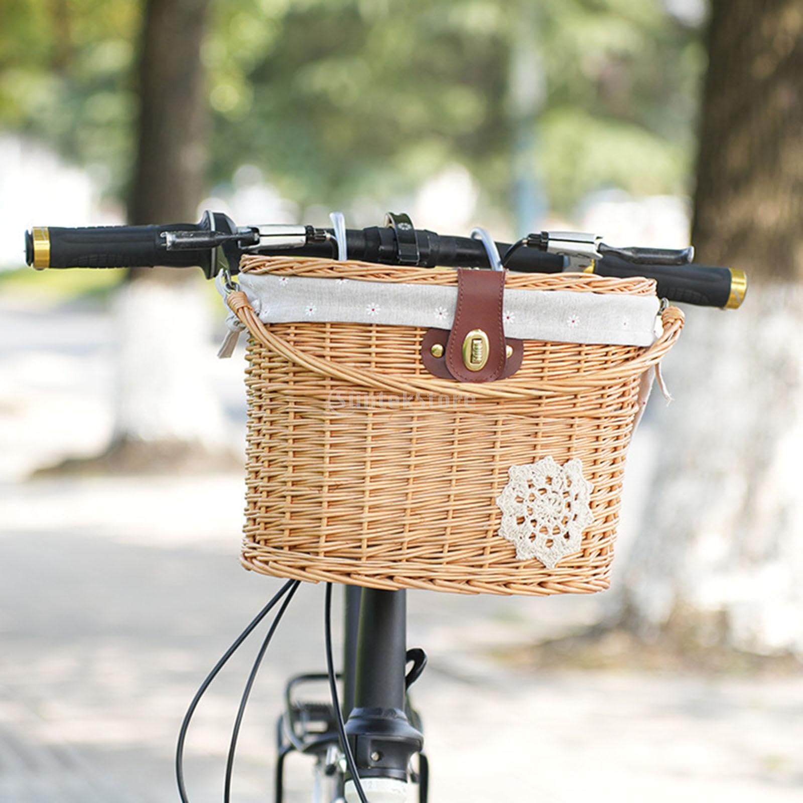 Amazon | Prasku 自転車前かご バスケット 手編み天然藤カゴ