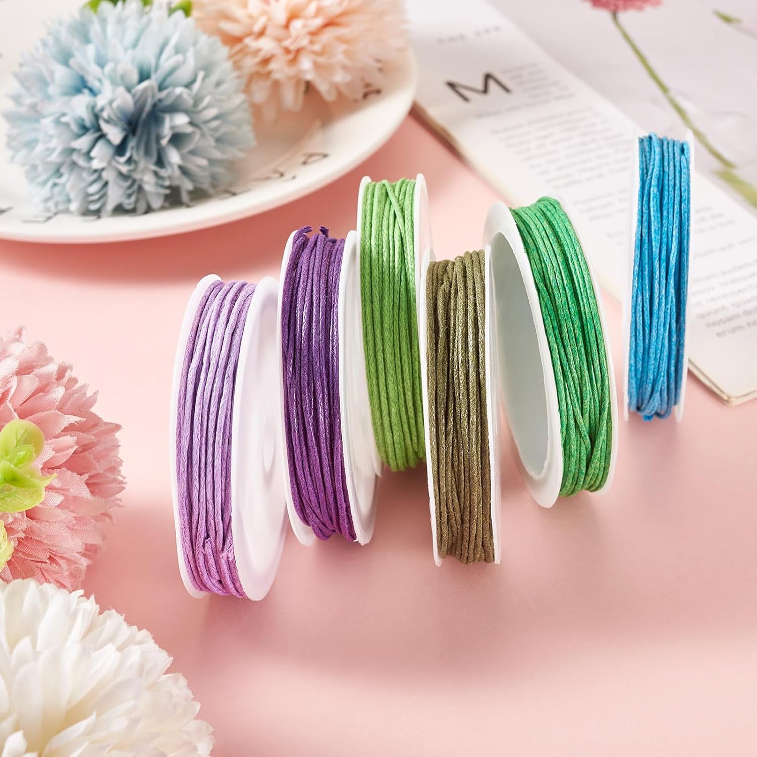 Beadthoven 6 Rolls 1mm Waxed Cotton Cord Mixed Color Waxed Beading String Bracelet Thread Bracelet Cords Rope for Jewelry Making Necklace Macrame DIY Crafts Purple Green Blue - Image 5