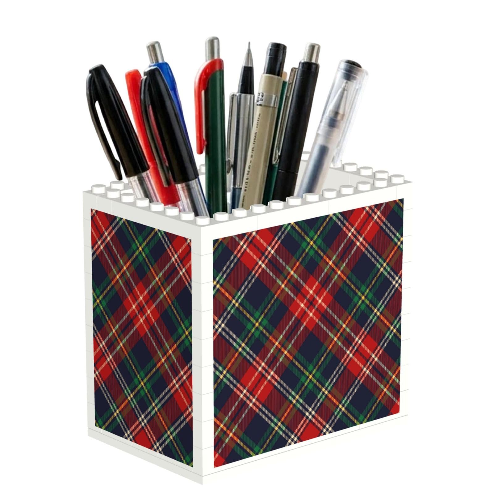 Poadnly Tartan Plaid, Pen Pot Pencil Holder for Office Home School, Compact Desk Organiser for Office Stationery
