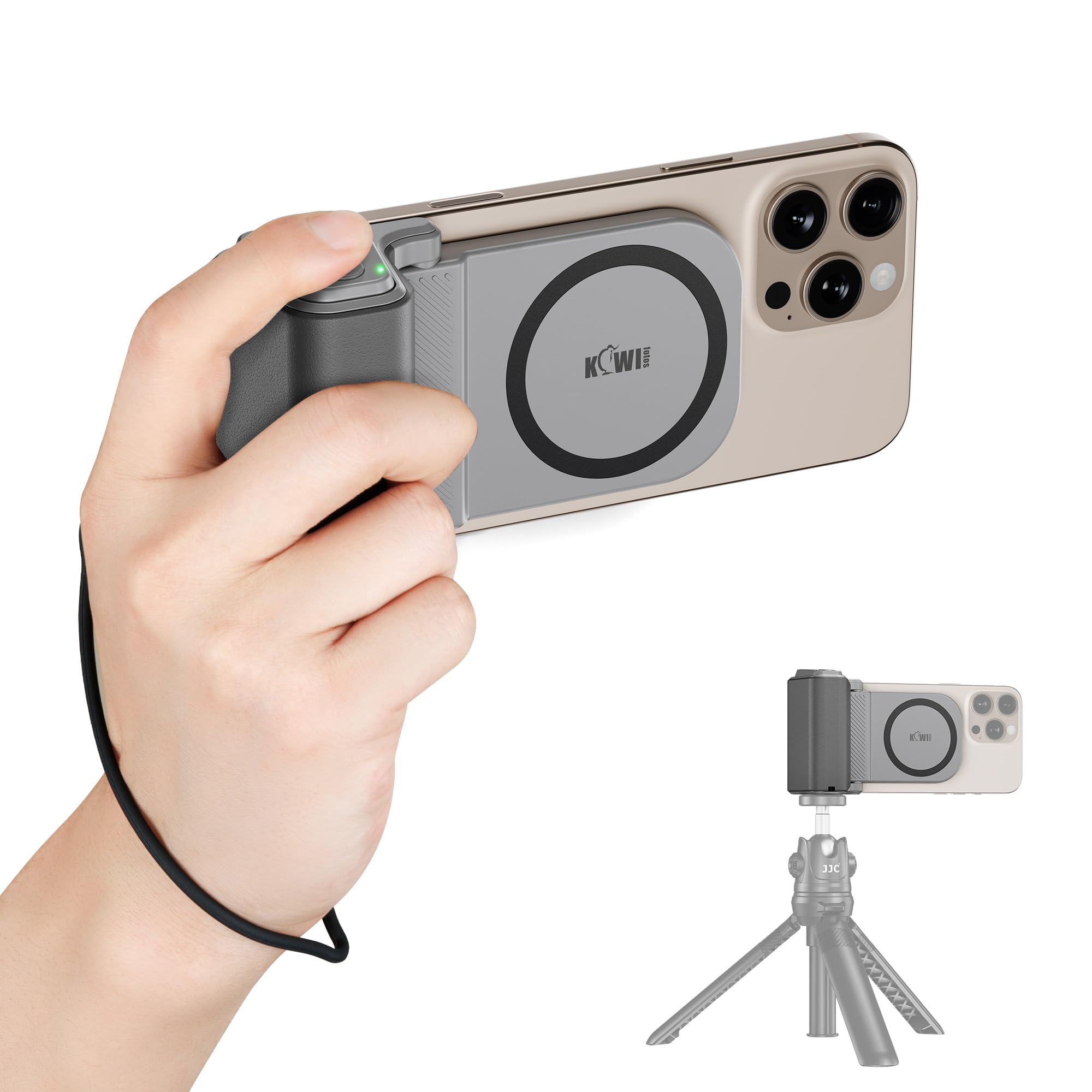 KIWIFOTOS Upgraded Version Smartphone Grip, Compatible with Magsafe, Smartphone Holder, Smartphone Stand, For Selfies, Better Grip, Wireless Remote Control, 1/4 Screw Hole, Compatible with iPhone 16,