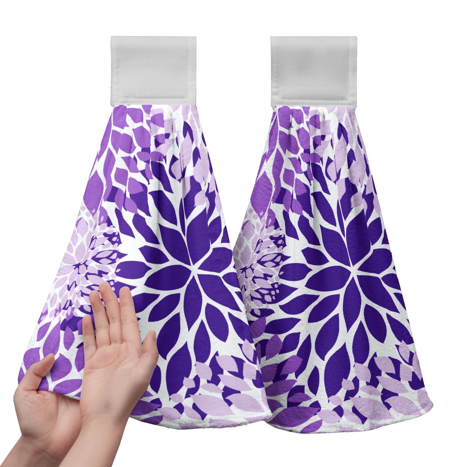 Cneztholim Purple Dahlia Hanging Kitchen Dish Towels Floral Hand Towel with Loop Violet Flower Bathroom Tie Towels Soft Absorbent Tea Towel for Bathroom Kitchen Decor Housewarming 12 x 17 Inch