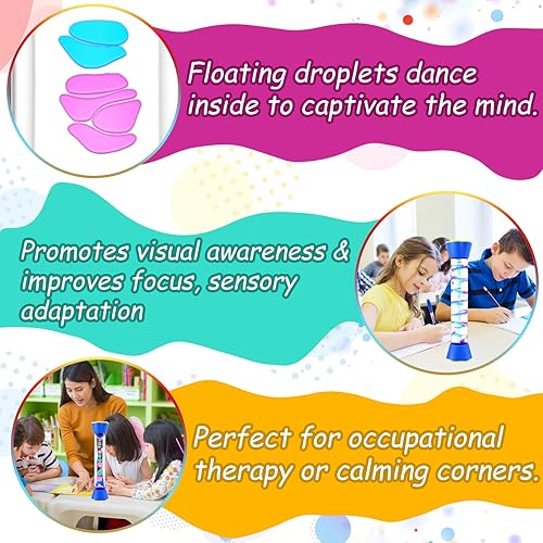 Miniatura 12 de Tubos sensoriales antiestrés – Juguetes calmantes para niños – Tubo sensorial con botella de purpurina, giratorio de gravedad, espiral de gota
