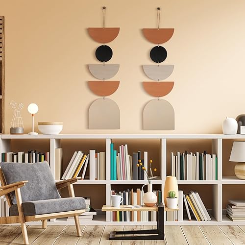 Miniatura 4 de Wesiti 2 piezas de decoración de fase lunar ciclo lunar colgante de pared de fase de madera, decoración bohemia decorativa para sala de estar y