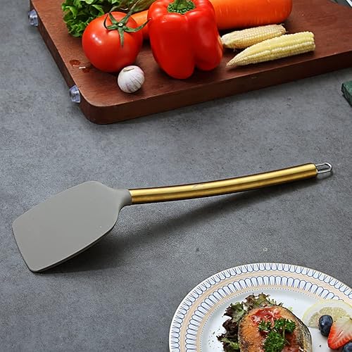 Miniatura 4 de Berglander - Espátulas doradas, antiadherentes de silicona sólida, mango chapado en oro de titanio, espátulas de barbacoa para cocinar, espátulas de