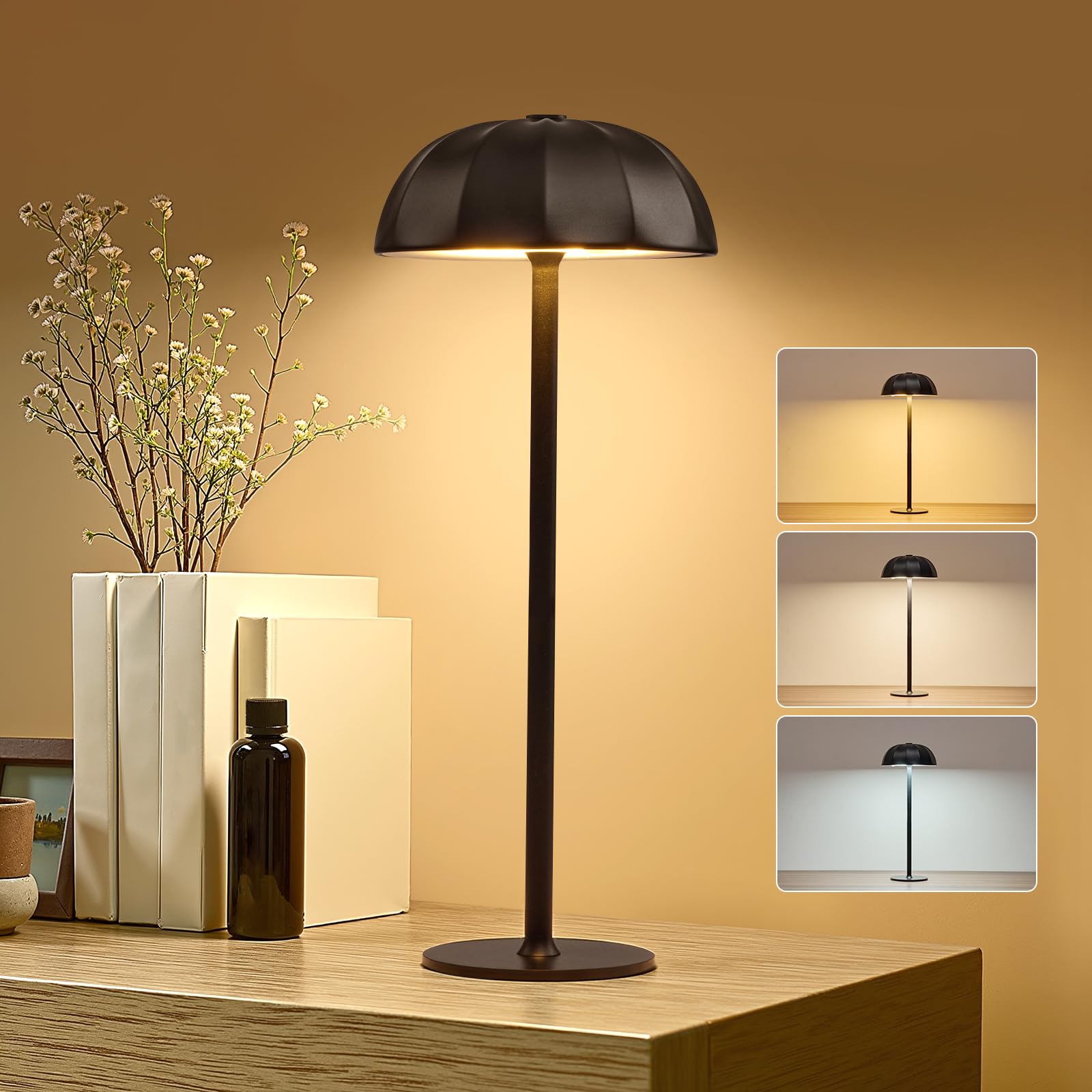 Aggforbl Lampara de Mesa sin Cable, 2700K/3000K/6000K Lampara USB Recargable, IP54 Led Lampara Tactil Lámpara de Mesita Inalámbrica para Uso en Exteriores e Interiores y Mesita de Noche