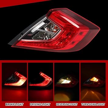 Nakkaa Right Tail Light Assembly Compatible with Civic Sedan 2016-2020 | With Bulb Passenger Side Outer Taillight HO2805110 33500TBAA01 Direct Replacement for Rear light