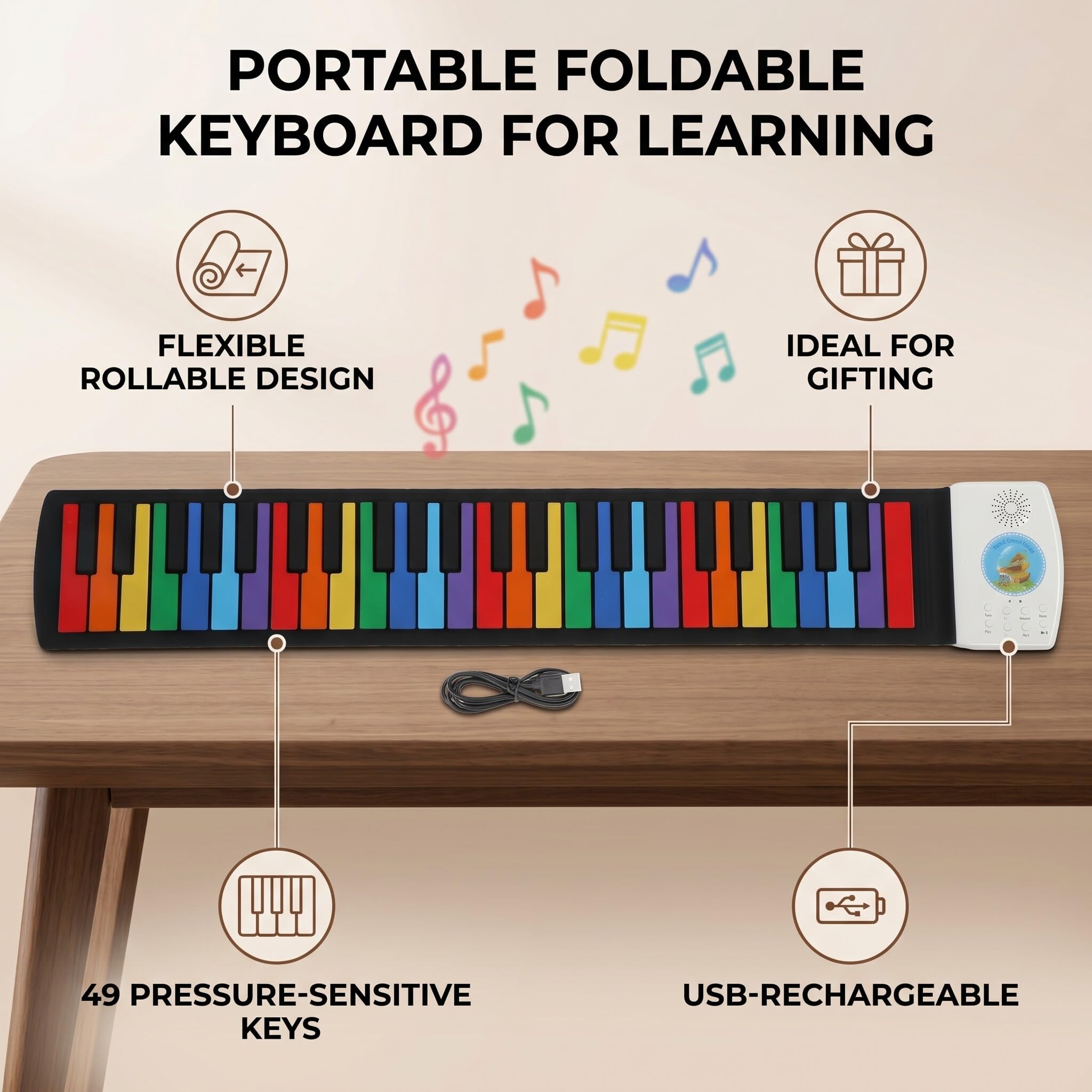 Teclado de Piano Eléctrico Enrollable, Rollo de Mano Electrónico Piano de Silicona 49 Teclas Teclados Rollo de Mano Piano Regalos Educativos