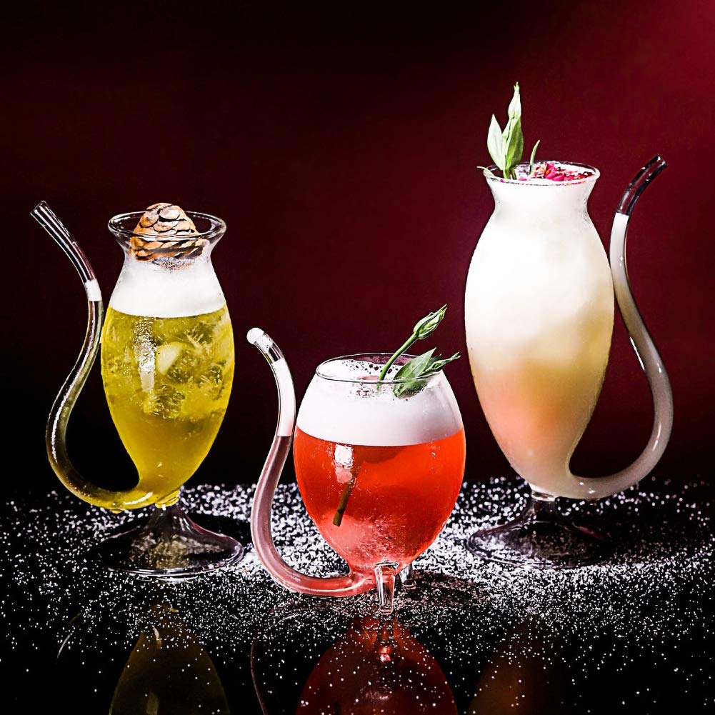 4 Vampir-Cocktailgläser Mit Strohhalm – 340 Ml, Kreatives Design, Für Wein, Cocktails & Saft – Inkl. Reinigungsbürste