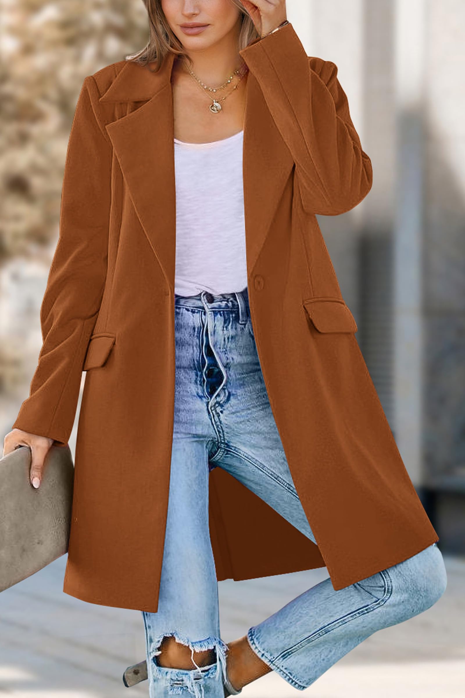 PRETTYGARDEN Women's Business Casual Long Blazer Jackets(Brown,M) view 7