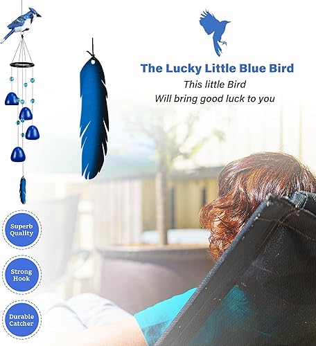 Miniatura 5 de Campanillas de viento de pájaros para exteriores, regalos de pájaros Steller'Jay, campanillas de viento de pájaro azul, decoraciones para