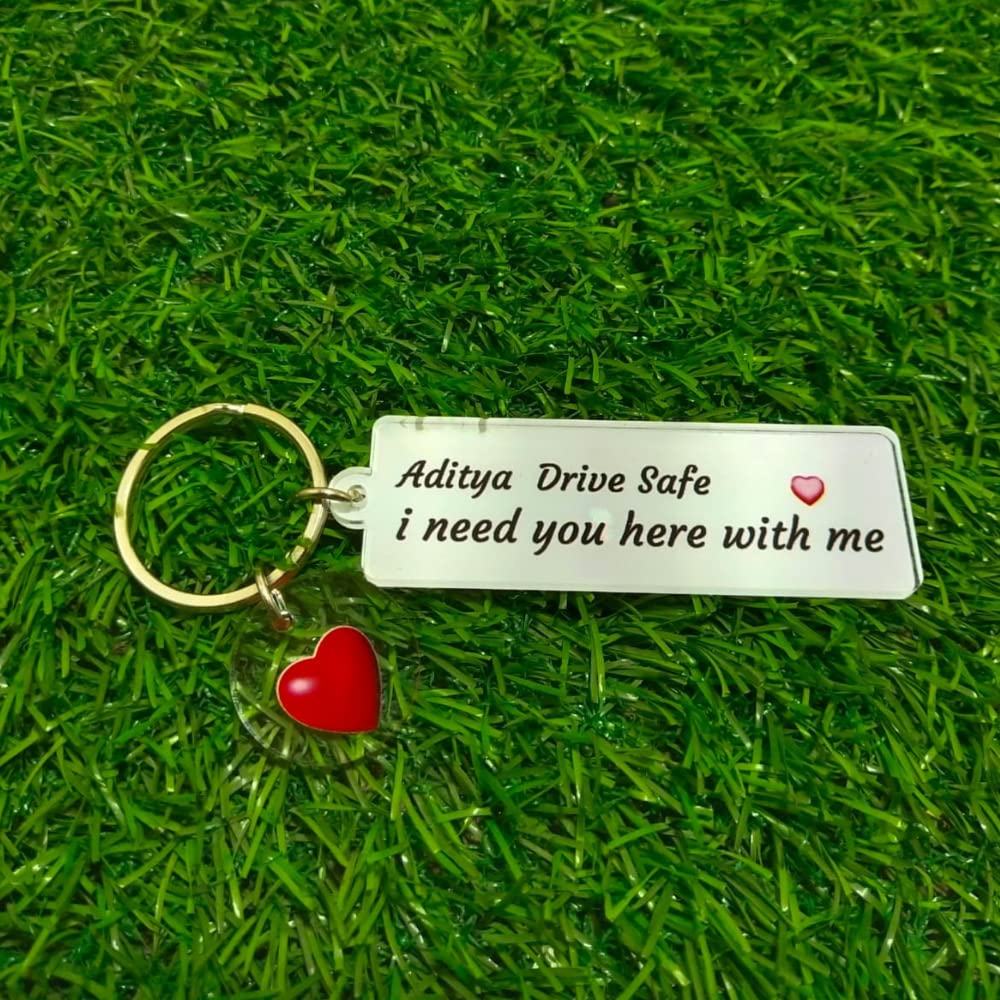 Personalized Drive Safe Keychain Custom Name Message Key Ring for Him Her Couples Gift for Boyfriend Girlfriend Husband Wife Stylish Acrylic Key Chain with Heart Charm-image-49