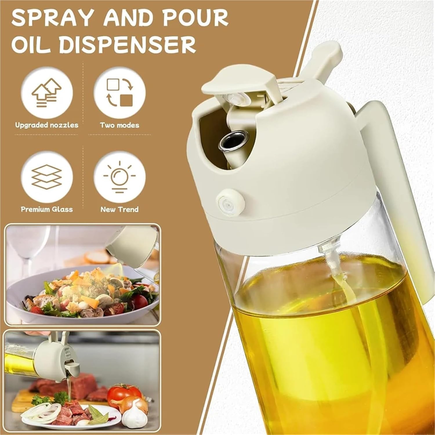 Oil Spray Bottle, 2pcs Oil Sprayer For Cooking 2 In 1,470ml Dispenser Bottle Spray And Pour,for Salad Making, Baking(Green)