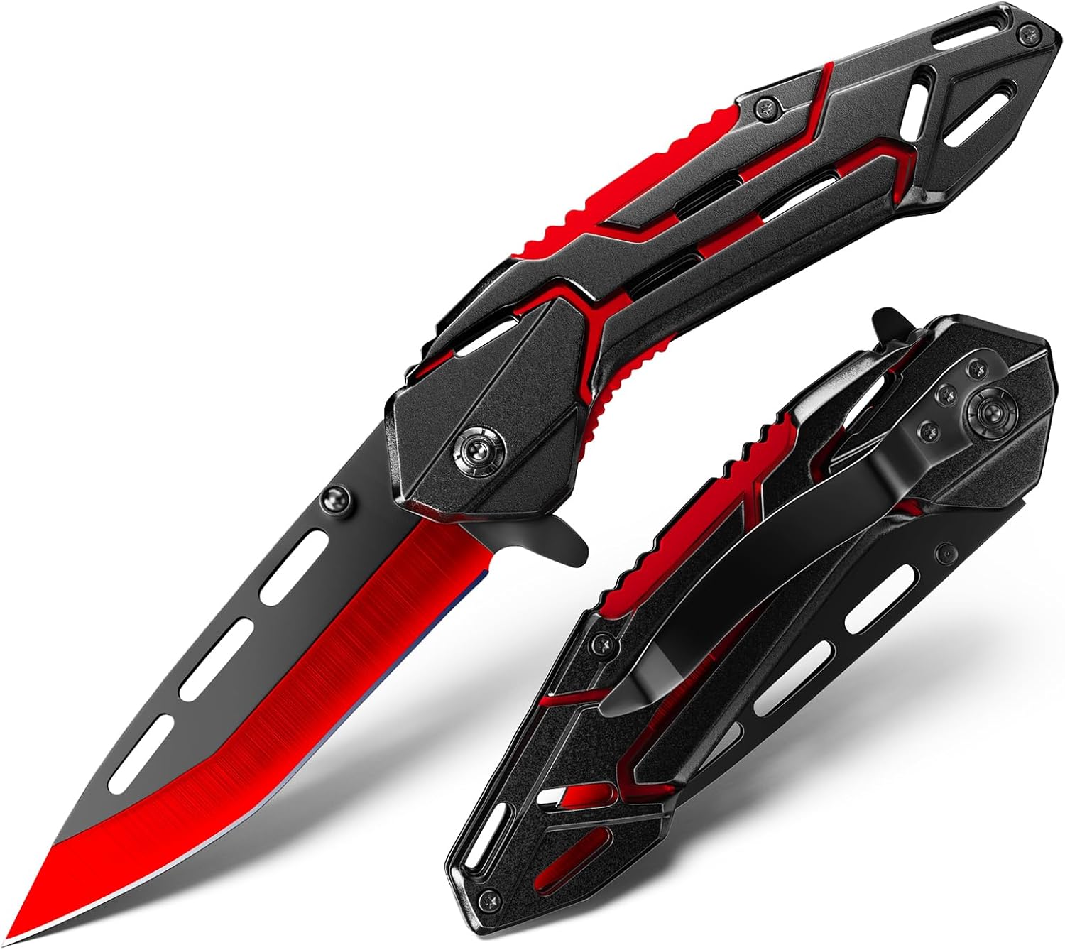Pocket Knife for Men, EDC Tactical Knife Folding Knife, Pocket Knives for Outdoor Survival Camping Hiking, Cool Gadgets Gifts for Dad Him Husband, Stocking Stuffers (RedBlack) g
