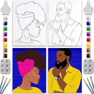 Sip And Paint Kit For Adult's Date Night - 2 Pack 12x16 Inch - Couples Painting Kit Date Night with Pre Drawn Canvas - Paint And Sip Kit For Adults Party Night - Birthday Gift, Party Favor