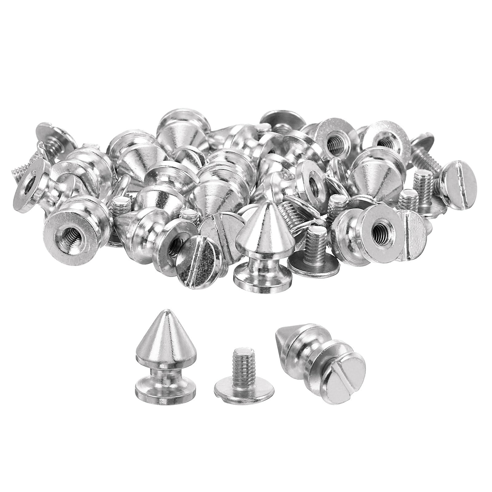 sourcing map 20Sets Cone Spike Stud Rivet, 8x12mm Screw Back Tree Studs and Spikes for Leather Craft, Clothing, Shoes, Belts, Bags (Silver)