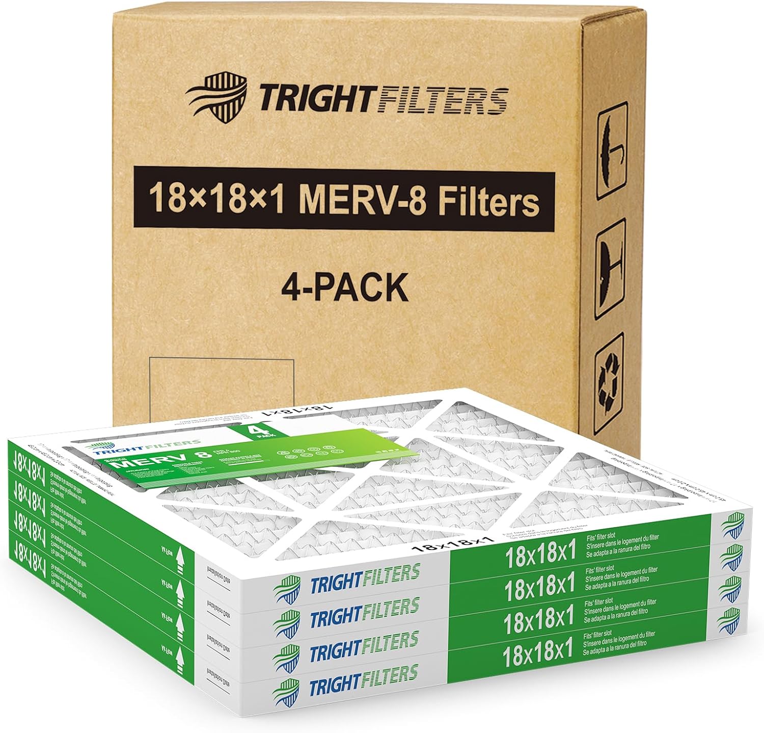 18x18x1 Air Filter 4 Pack, Durable MERV 8 Pleated Home HVAC AC Furnace Filters, Lightweight Compact Air Conditioner Filter Replacement