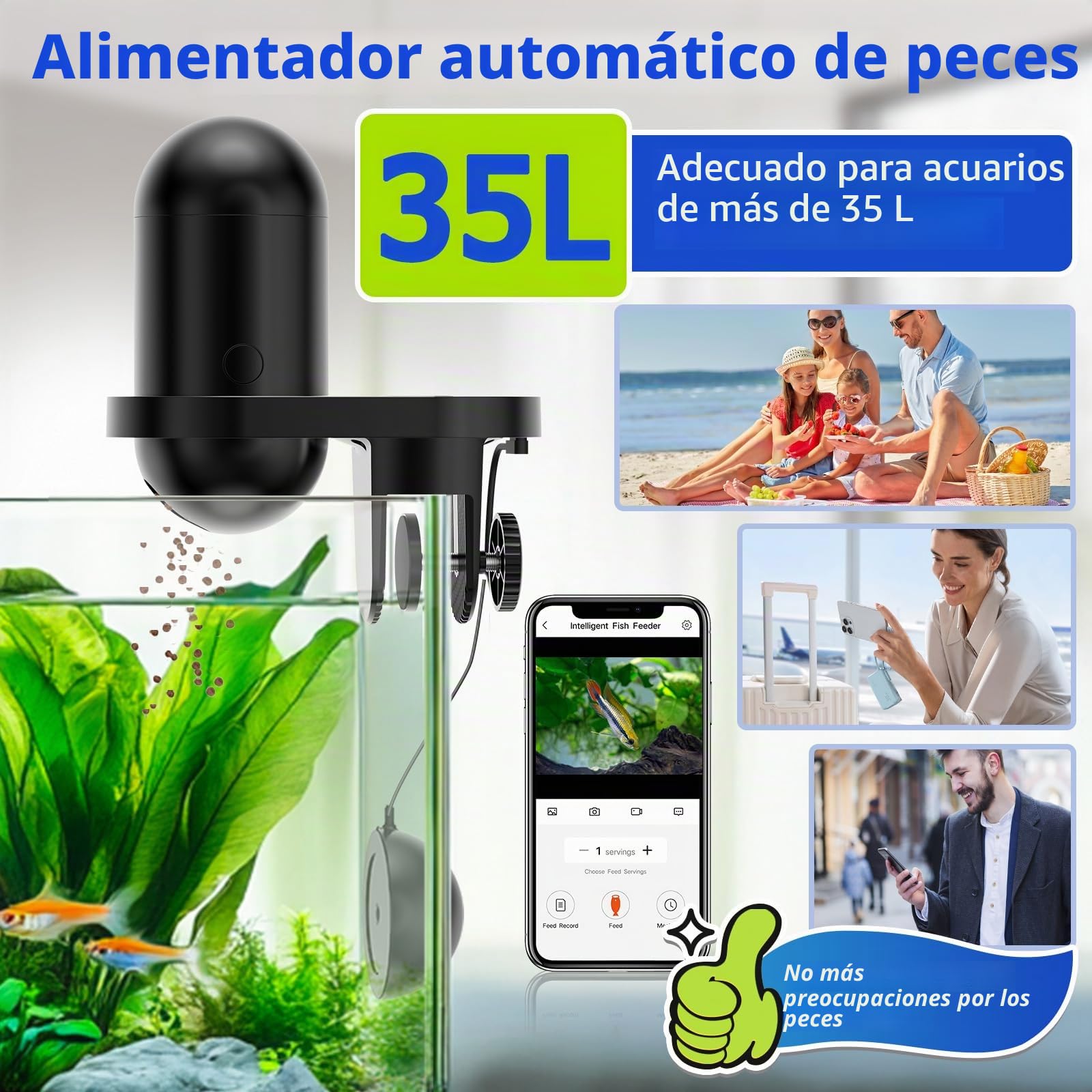 hygger WiFi Dispensador Automático de Comida para Peces, Alimentador Automático para Acuario con Control por APP, Alimentador Automático de Peces con Cámara, Dispensador de Comida para Peces USB de